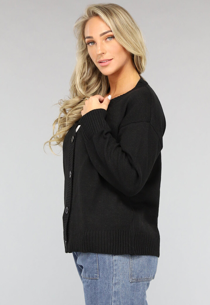 Korte Zwarte Fijn Gebreide Cardigan