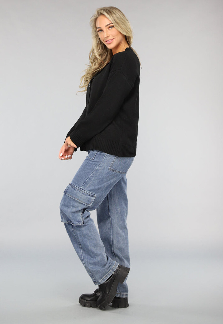 Korte Zwarte Fijn Gebreide Cardigan