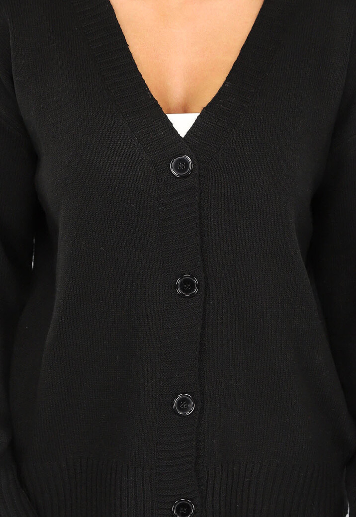 Korte Zwarte Fijn Gebreide Cardigan