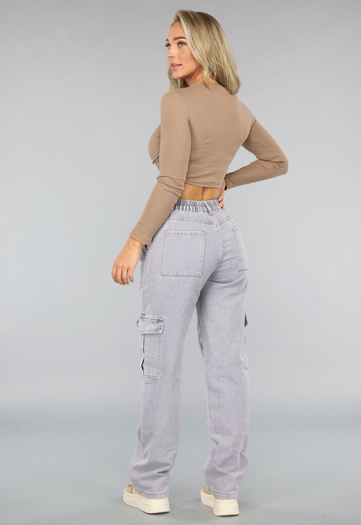 Rechte Denim Cargo Jeans met Hoge Taille