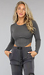 Top met Korsetdetail en Lange Mouwen in Antraciet