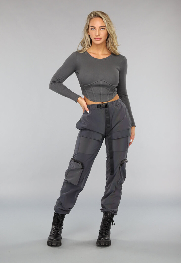 Top met Korsetdetail en Lange Mouwen in Antraciet