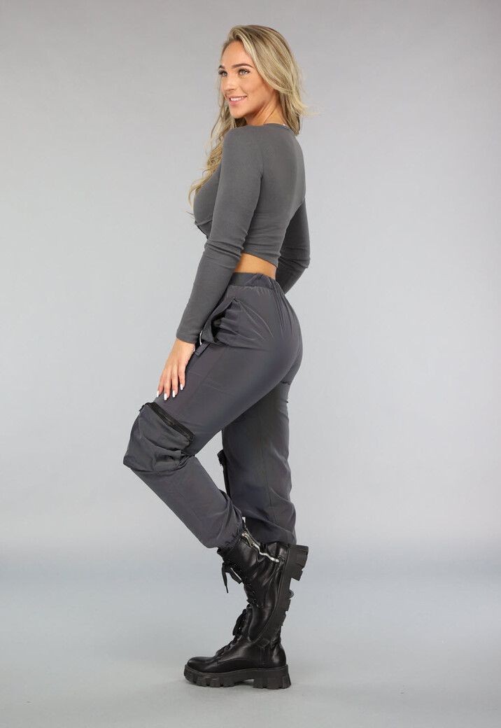 Top met Korsetdetail en Lange Mouwen in Antraciet