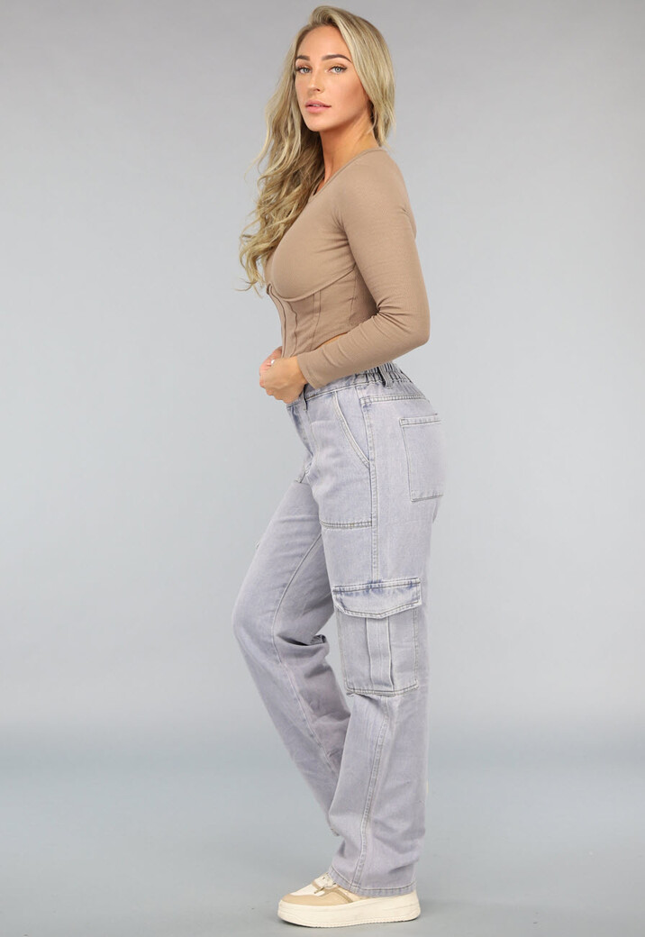 Khaki Top met Zichtbare Naden