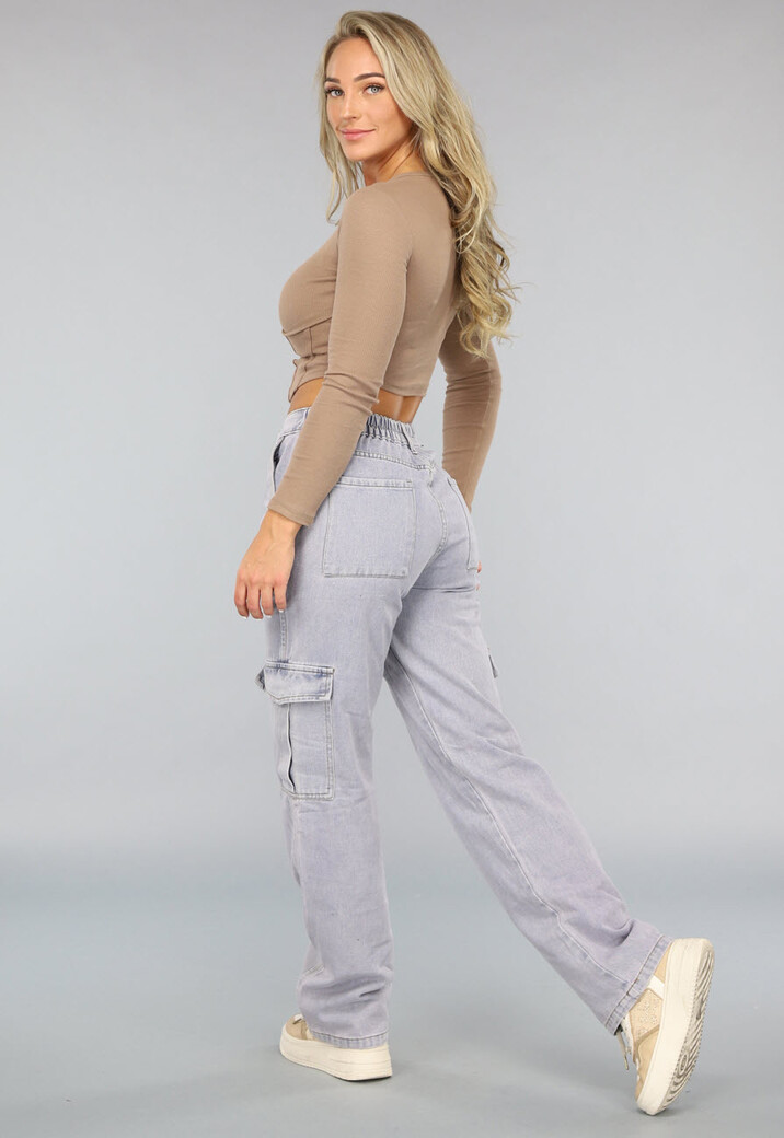 Khaki Top met Zichtbare Naden