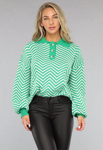 OP=OP! Zigzag Polo Trui in Groen