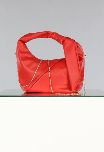 SALE35 Rode Lederlook Handtasje met Geplooid Detail