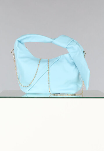 SALE35 Lichtblauwe Lederlook Handtasje met Geplooid Detail