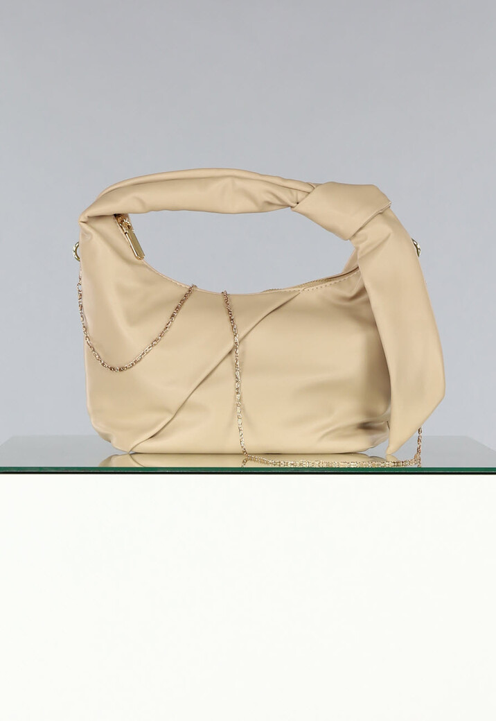 Beige Lederlook Handtasje met Geplooid Detail