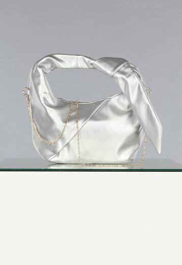 SALE50 Silver Lederlook Handtasje met Geplooid Detail