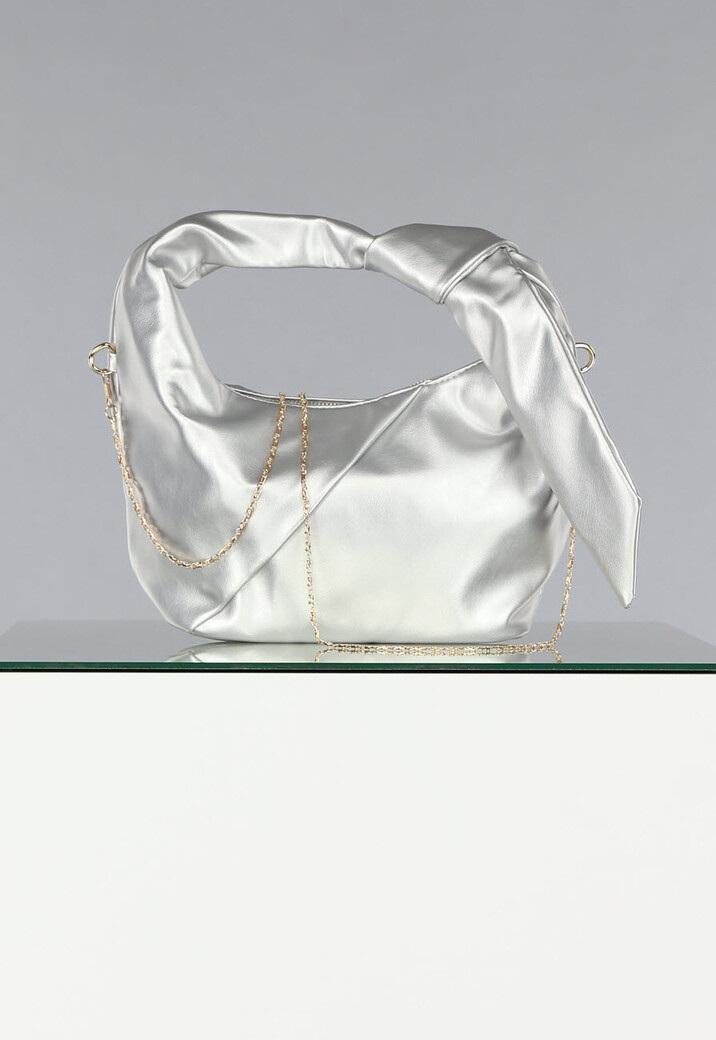Silver Lederlook Handtasje met Geplooid Detail
