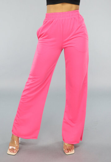 OP=OP.14.AV Fuchsia Wide Leg Broek van Joggingstof