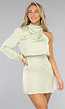 Pastelgroene Satijnen One Shoulder Jurk