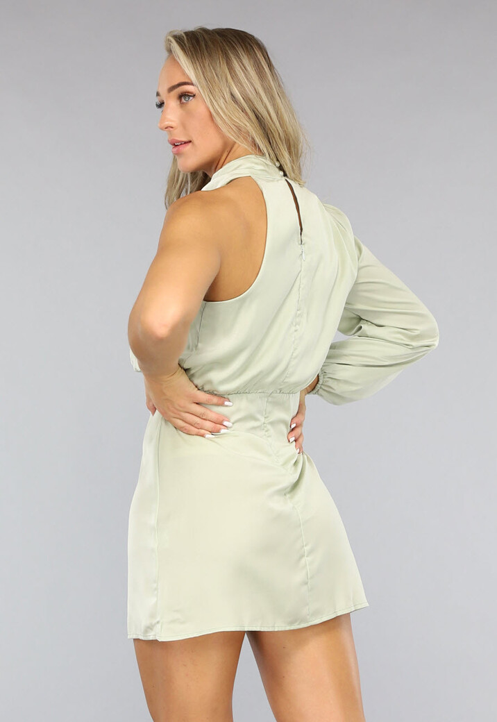 Pastelgroene Satijnen One Shoulder Jurk