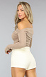 Khaki Strapless Longsleeve Top met Duimgaten