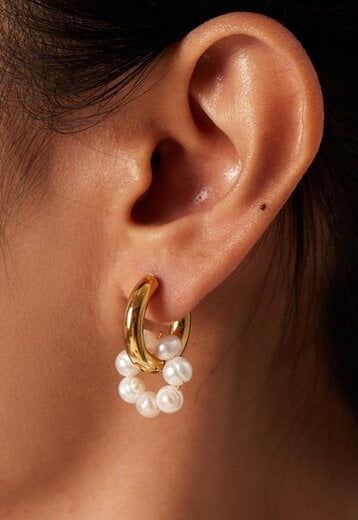 Gouden Stainless Oorbellen met Witte Parels