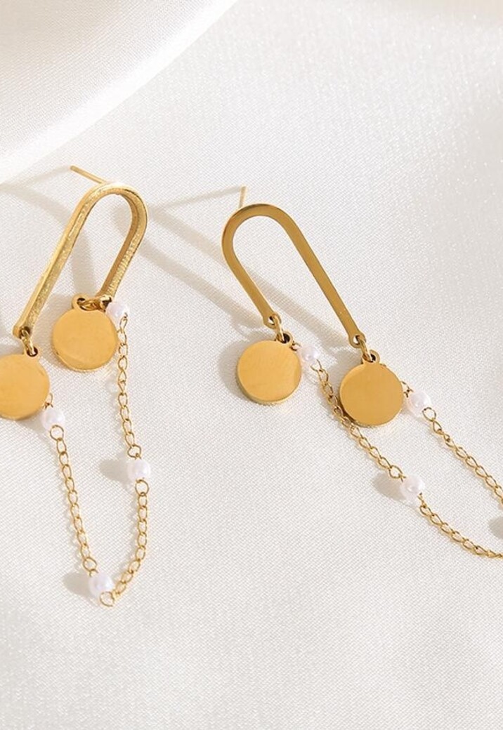 Gouden Parel Oorhangers met Kettinkje