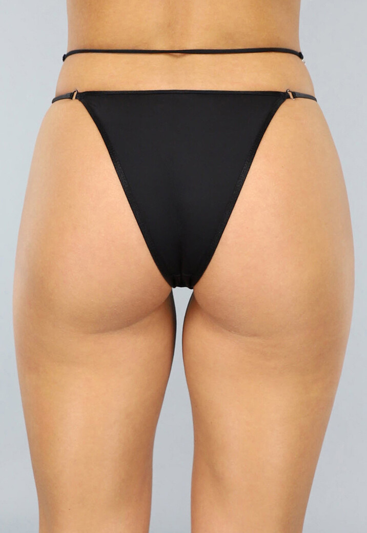 Zwarte Tanga Slip met Zilveren Buikketting