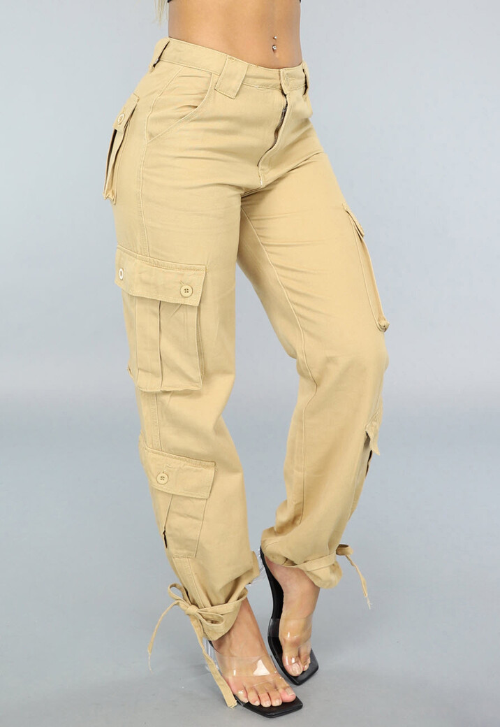Khaki Carpenter Cargo Broek met Touwtjes