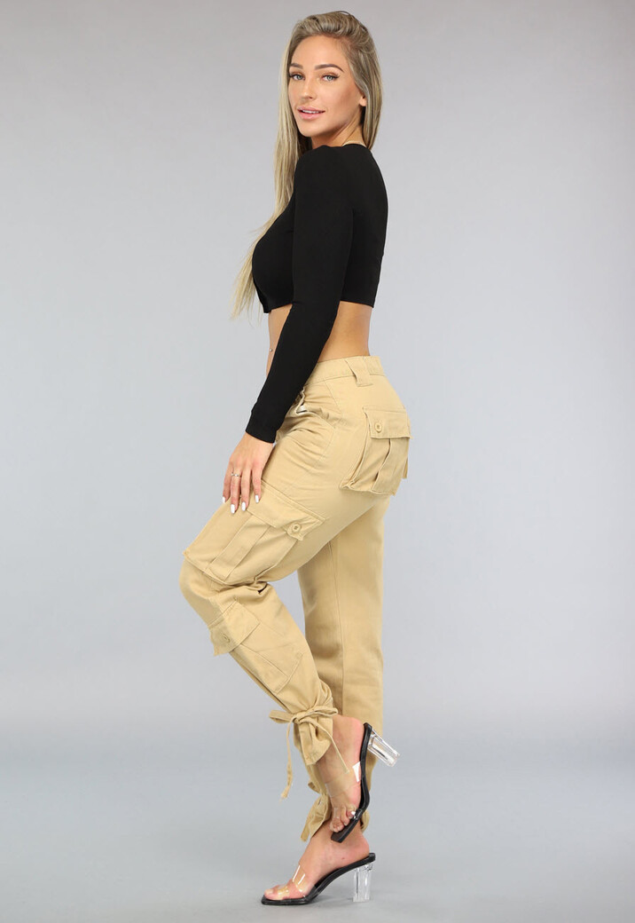 Khaki Carpenter Cargo Broek met Touwtjes