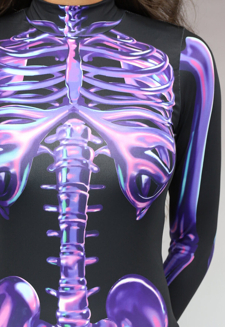 Paarse Cyber Skeletten Print Jumpsuit