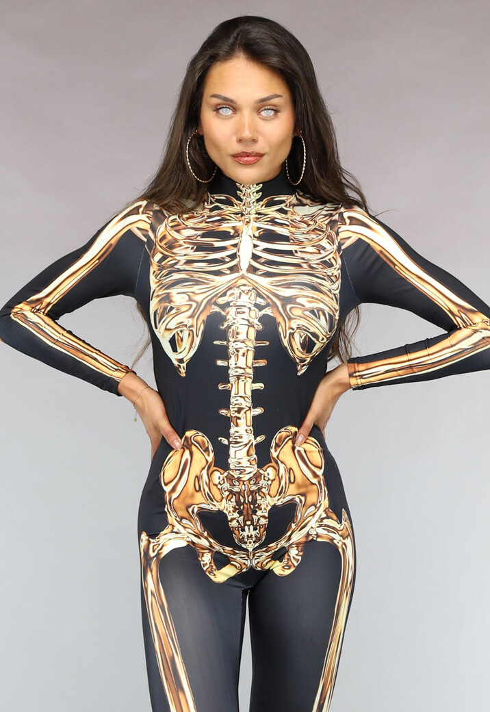 Kostuum met Gouden Skelet Print