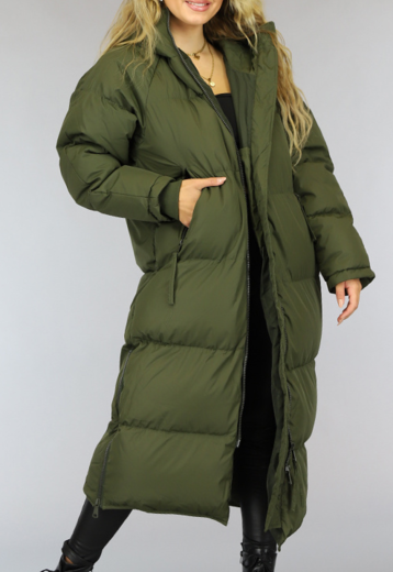 Donkergroene Gewatteerde Lange Oversized Winterjas