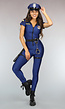 Politiekostuum Jumpsuit Donkerblauw met Pet en Handboeien