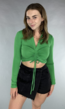 Groen Crop Shirt met Veterdetail en Kraagje