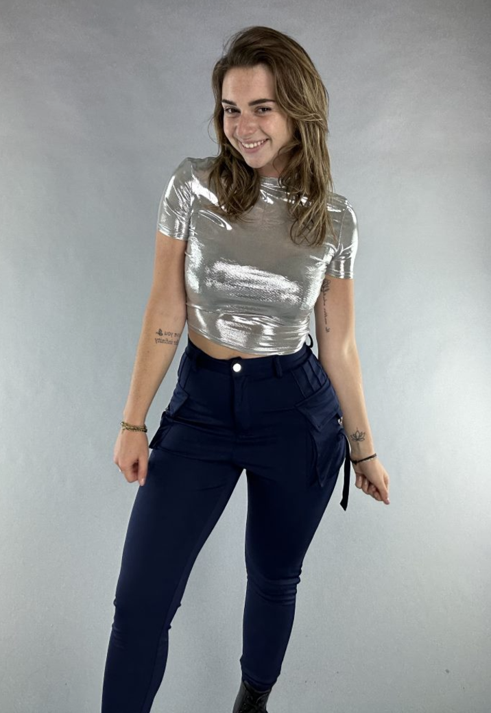 Zilveren Metallic Cropped T-Shirt