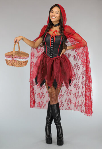 Roodkapje Kostuum met Kanten Cape