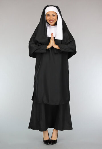 NEW0603 Lang Zwart Nonnen Kostuum