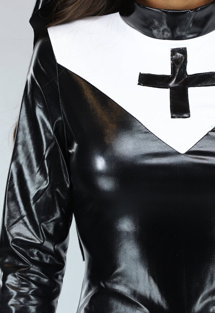 Lederlook Nonnen Kostuum