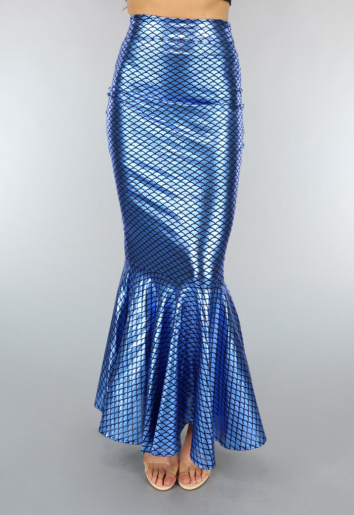 Metallic Blauwe Zeemeermin Schubben Rok
