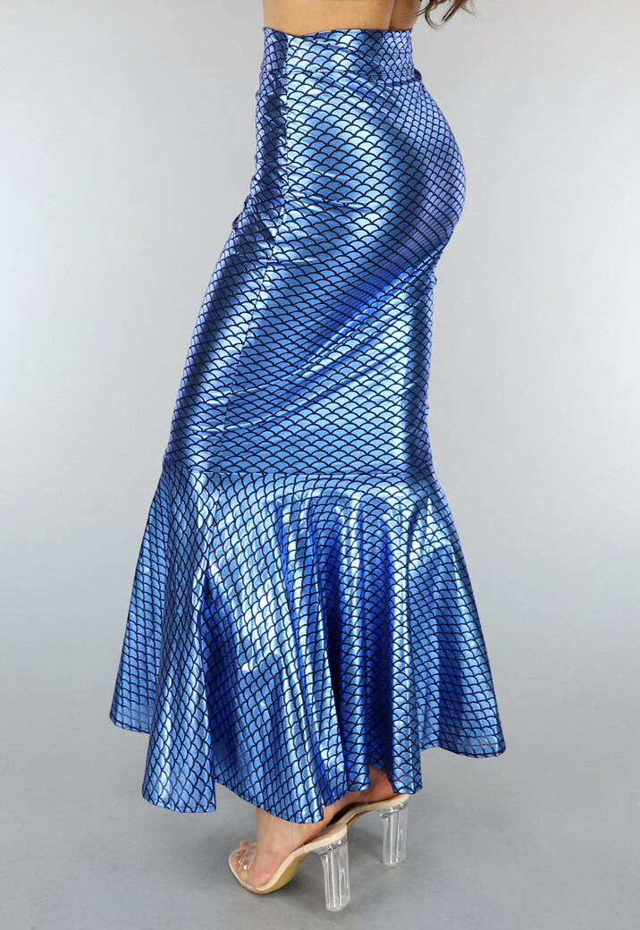 Metallic Blauwe Zeemeermin Schubben Rok