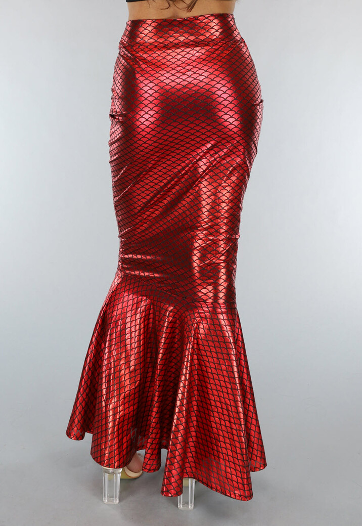 Metallic Zeemeermin Rok in Rood met Schubbenpatroon