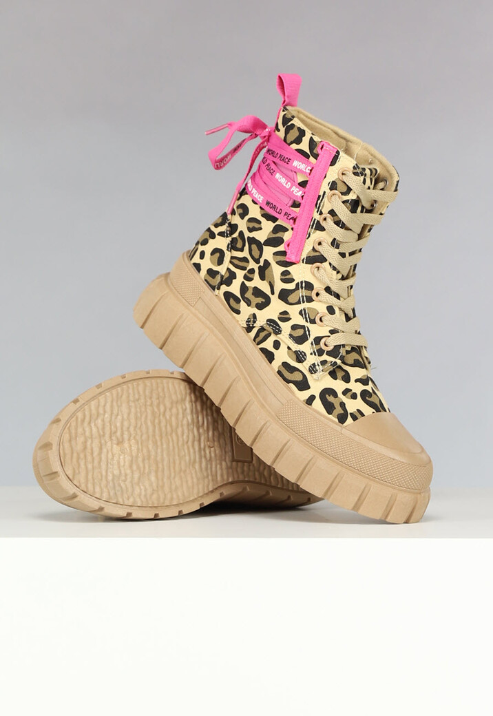 Hoge Boots met Luipaard Print en Roze Strikdetails