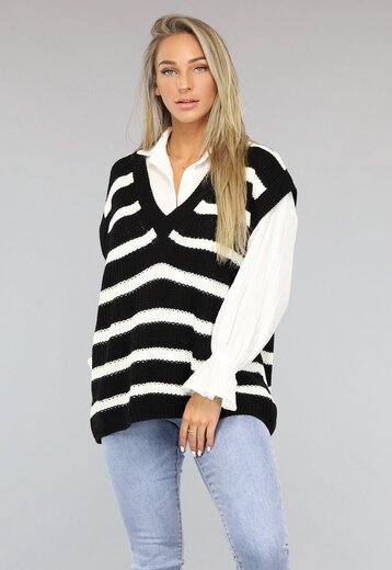 NEW1110 Oversized Spencer met Zwart/Wit Strepen