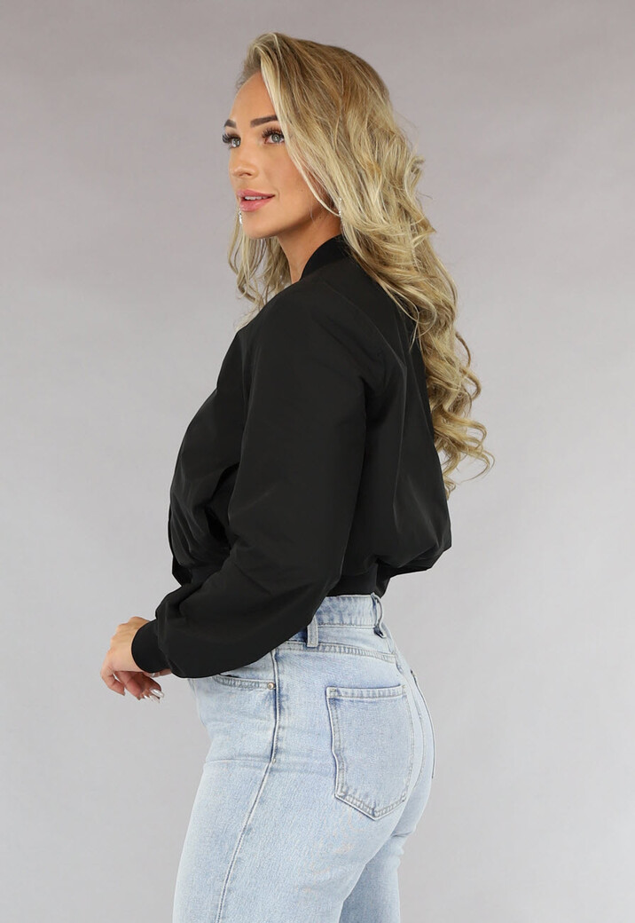 Zwarte Cropped Bomber Jacket