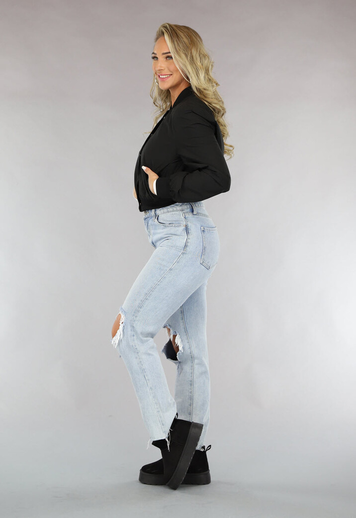 Zwarte Cropped Bomber Jacket