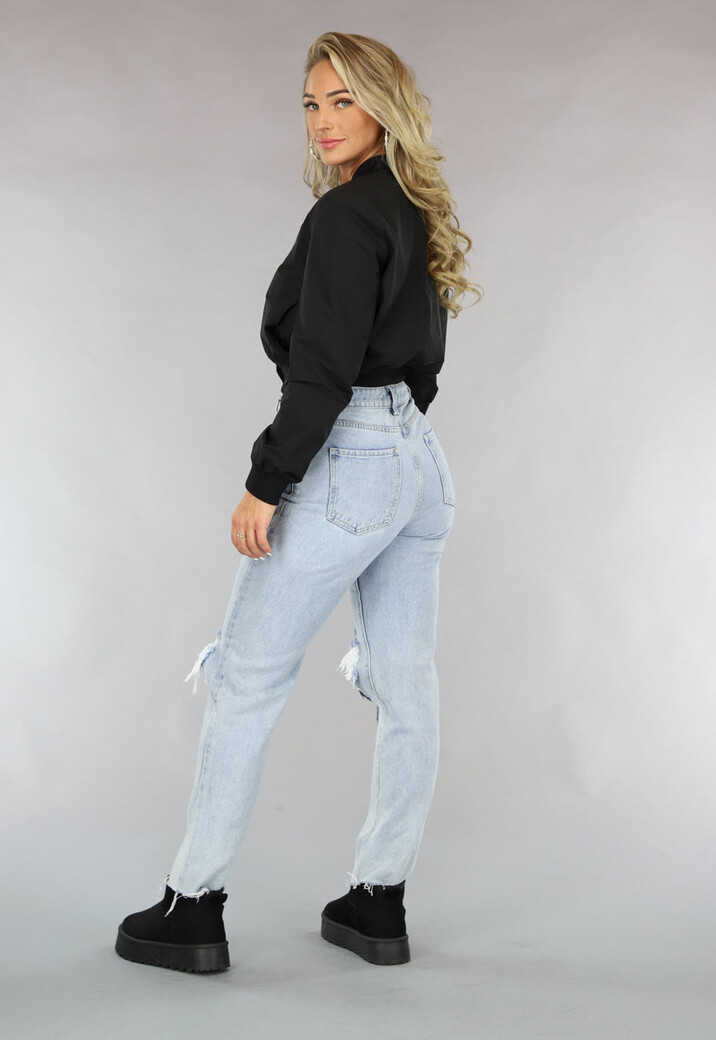 Zwarte Cropped Bomber Jacket