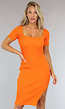 Oranje Bodycon Jurk met Korte Mouwen