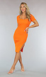 Oranje Bodycon Jurk met Korte Mouwen