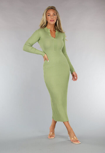 Lange Groene Rib Jurk