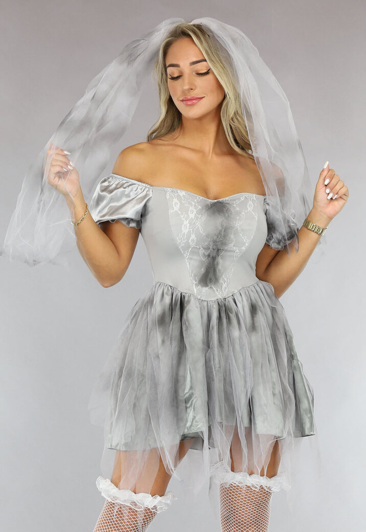 Grijze Zombie Bruid Kostuum