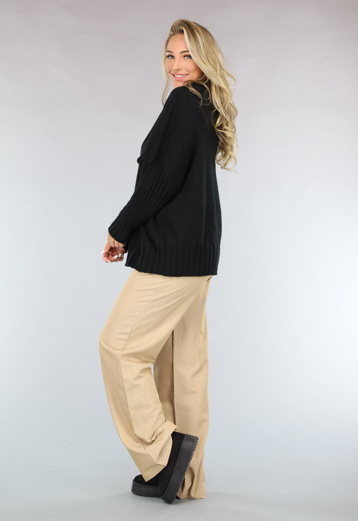 Grote Oversized Gebreide Trui Zwart