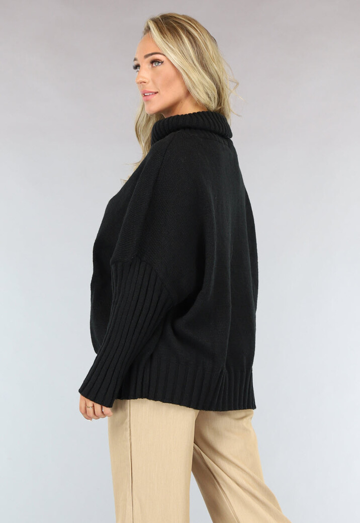 Grote Oversized Gebreide Trui Zwart