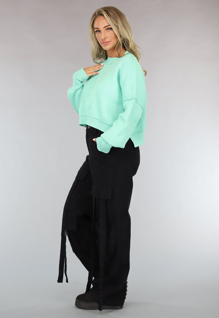 Gebreide Trui met Zichtbare Naden in Turquoise