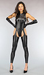 Kinky Zwarte Lederlook Bodystocking