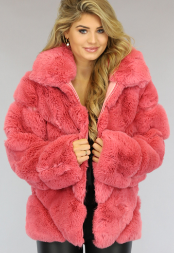 OP=OP! Fluffy Roze Faux Fur Jas